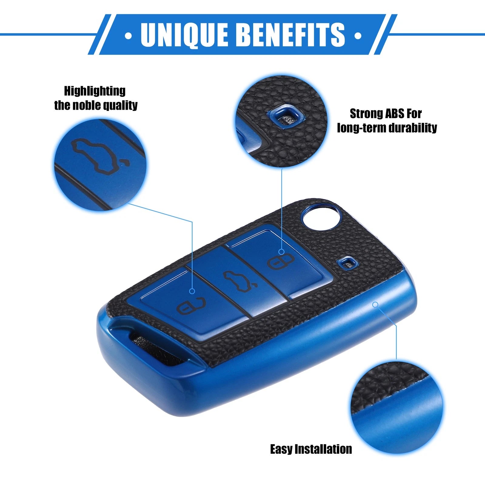 3X Remote Key Fob Case Cover for Volkswagen Golf 7, Polo (2013–2020) - Blue