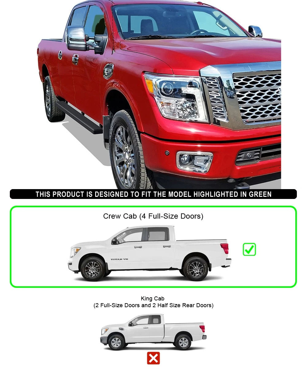 4-Inch Matte Black Running Boards for Nissan Titan Crew Cab (2004–2024)