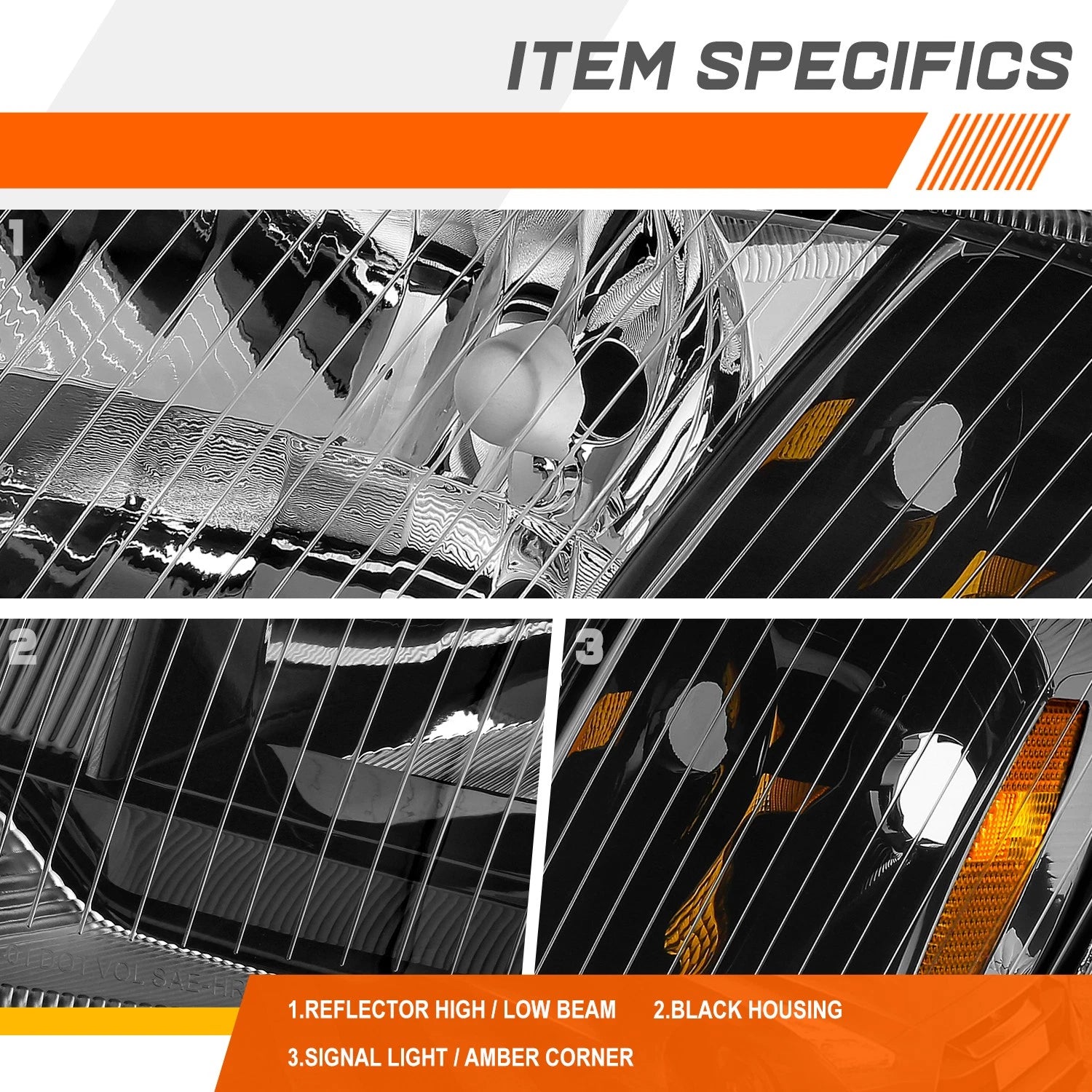 Set of 2 Black Housing Amber Side Headlights for Freightliner M2 106 112 (2003–2019)