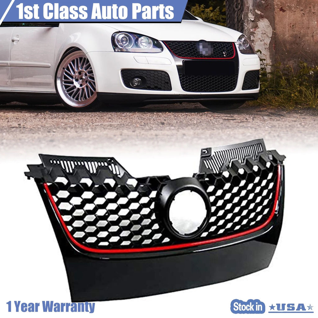 Glossy Black Front Bumper Upper Mesh Grille for Volkswagen GTI Jetta (2006–2009)