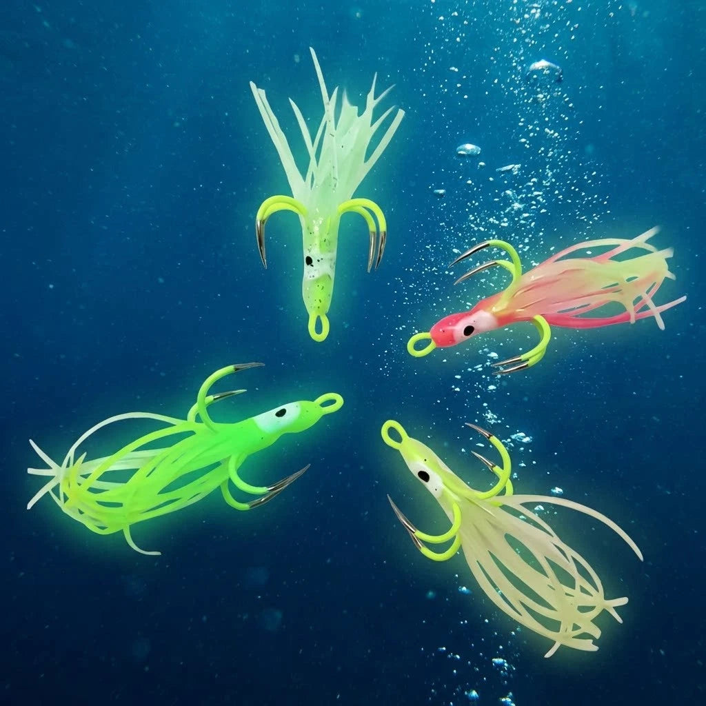 Glow Squid Lure with 4 Prong Hooks for Boat Fishing