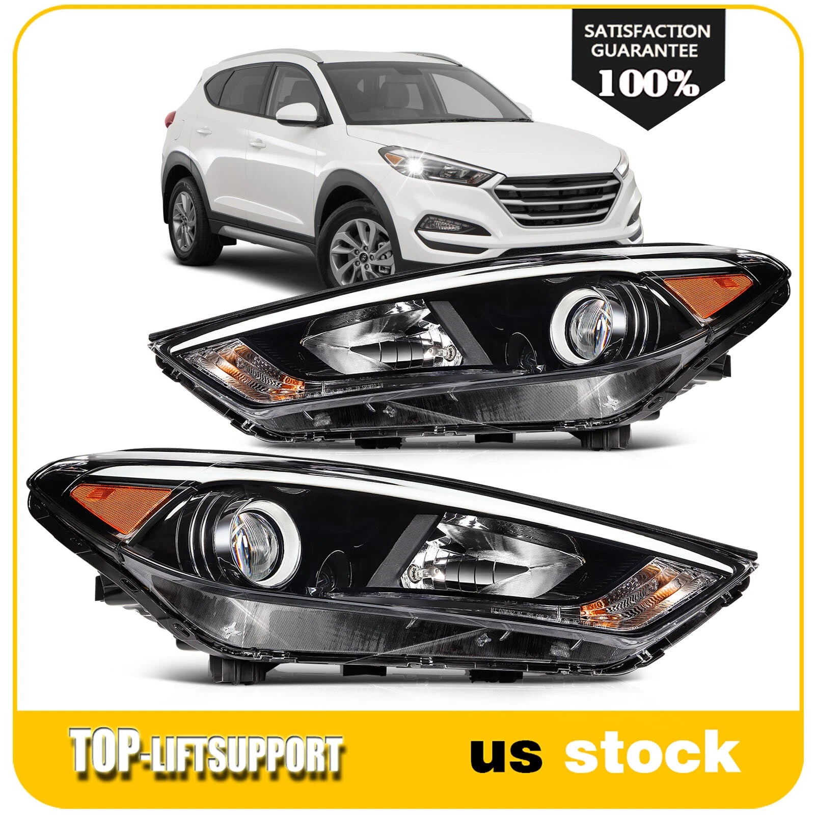 Headlamp Pair for Hyundai Tucson (2016–2018) with Bulbs