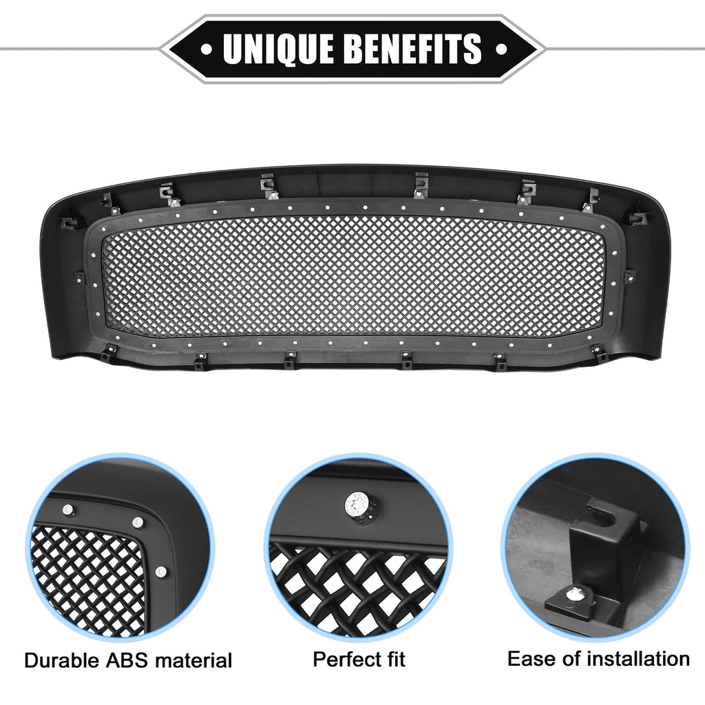 Front Grille Assembly with Rivet for Dodge Ram 3500 (2006–2009) Matte Black