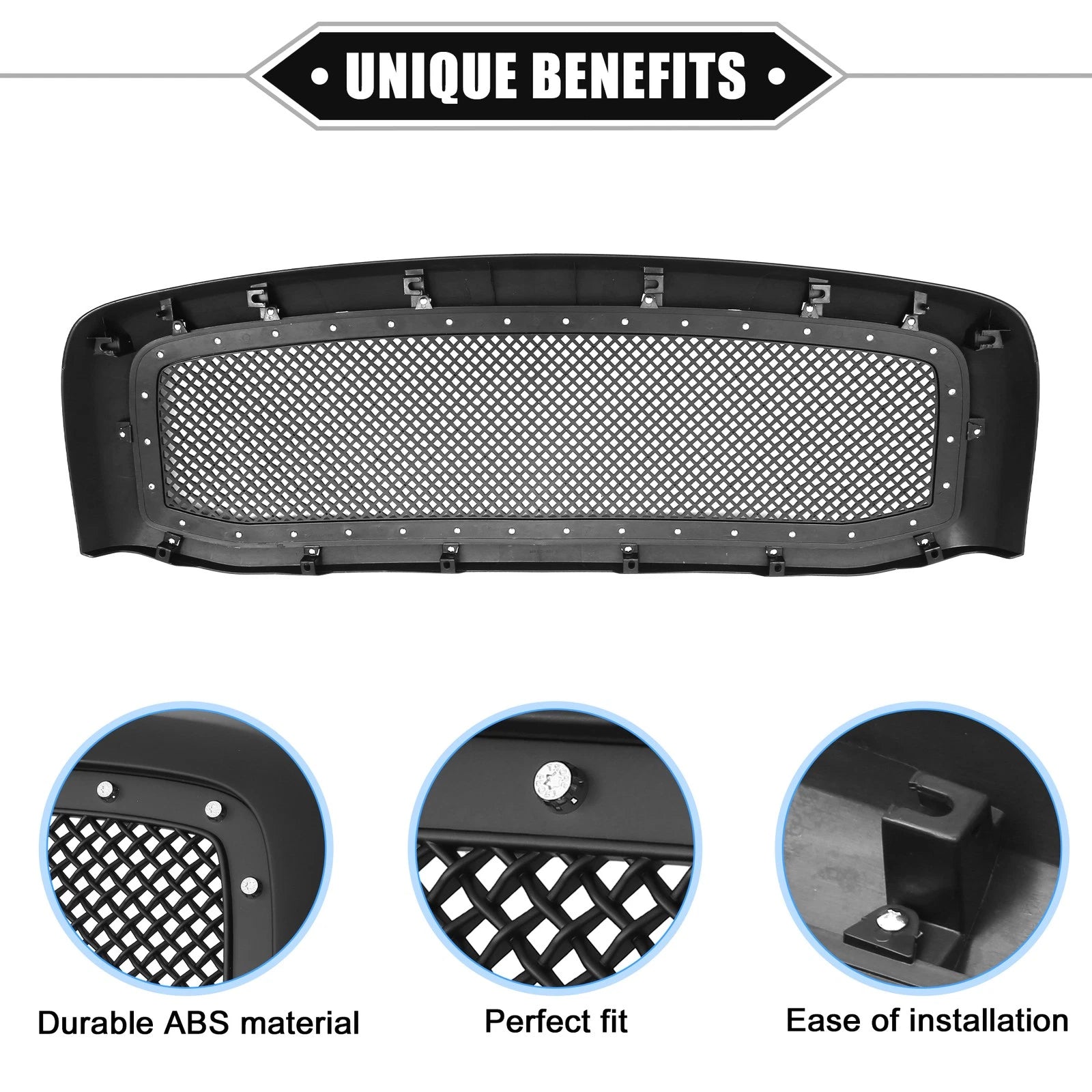 Front Grille Assembly with Rivet for Dodge Ram 3500 (2006–2009) Matte Black