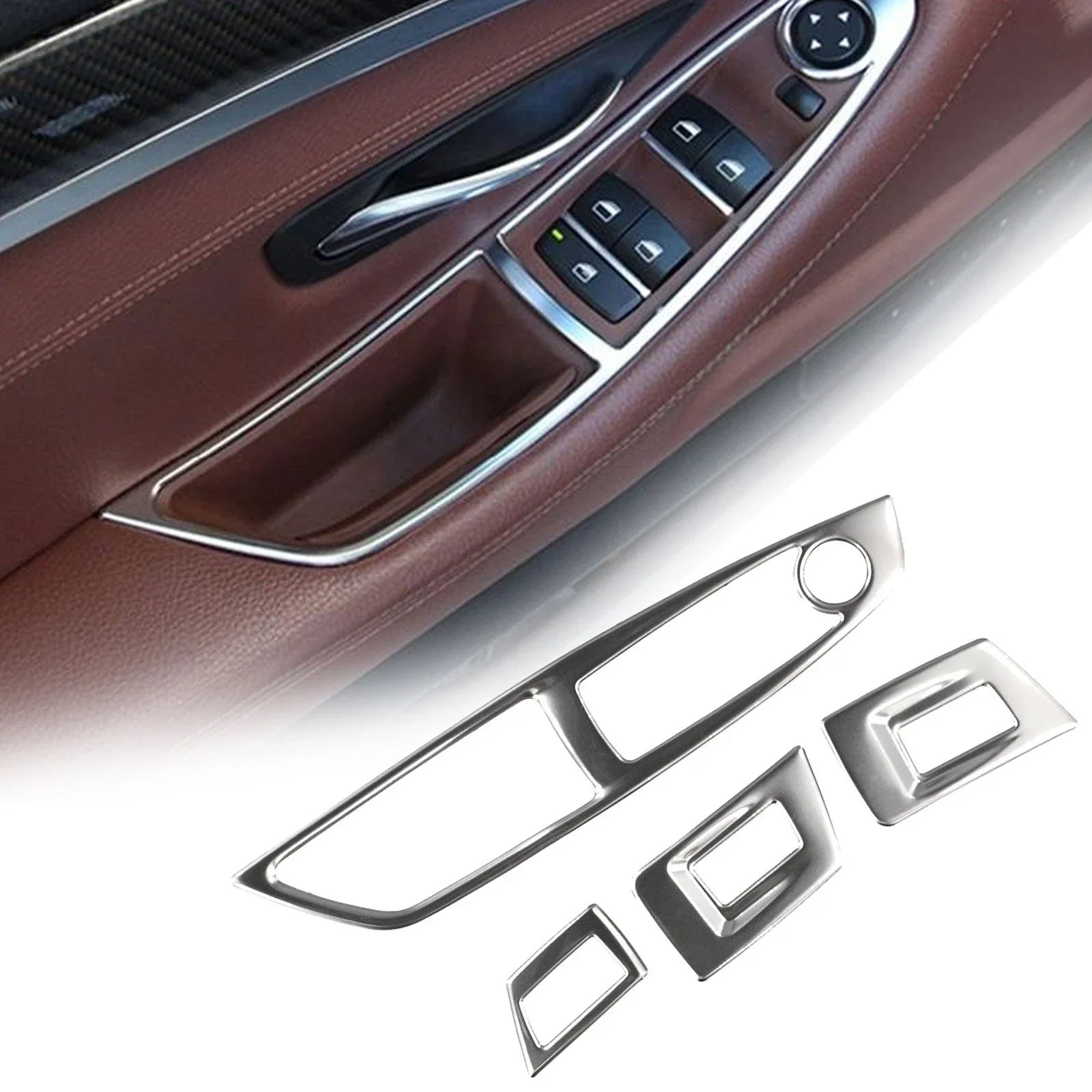Polished Interior Door Window Lift Button Cover Trim for BMW 5 Series