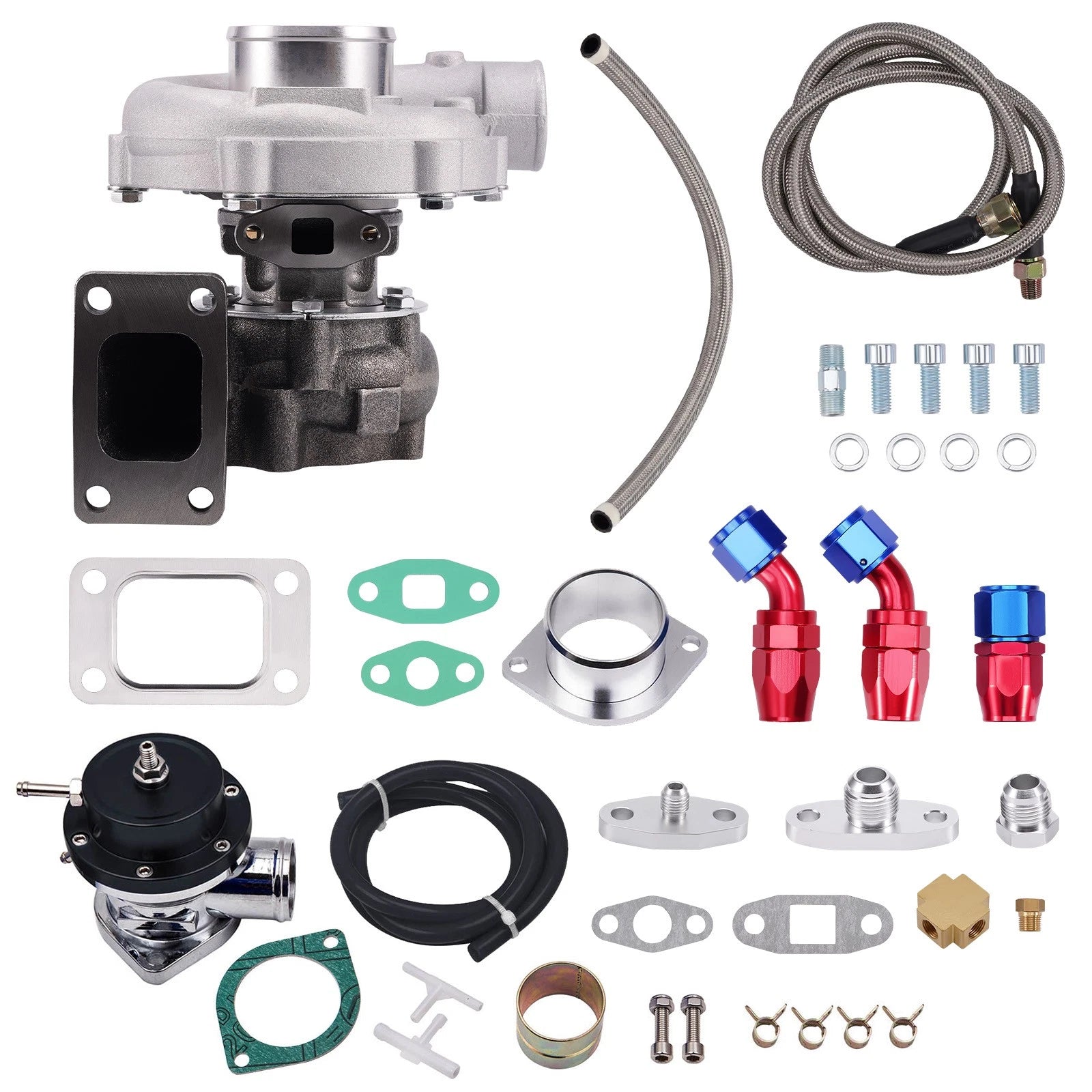 T04E T3/T4 Turbo A/R.57 + Oil Feed Return Line + RS BOV for