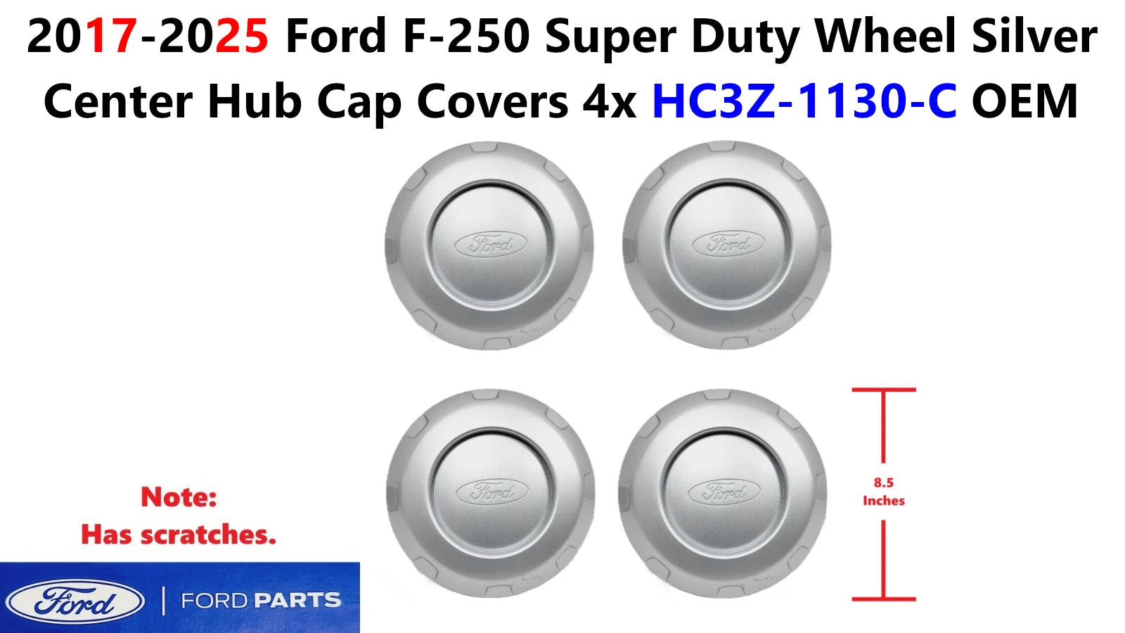 Set of 4 Wheel Silver Center Hub Cap Covers for Ford F250 Super Duty (2017–2025) HC3Z-1130-C