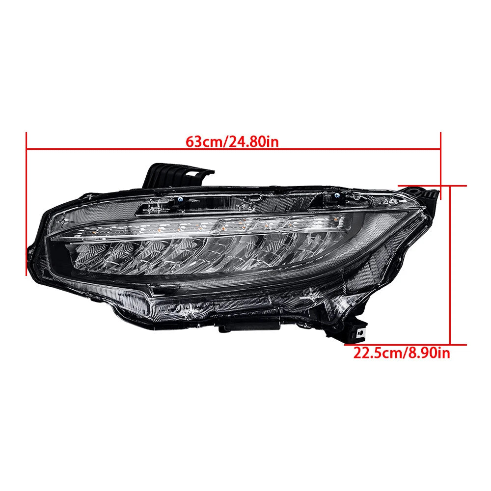 Full LED Headlight for Honda Civic (2016â2019) Left Driver Side Clear Lens