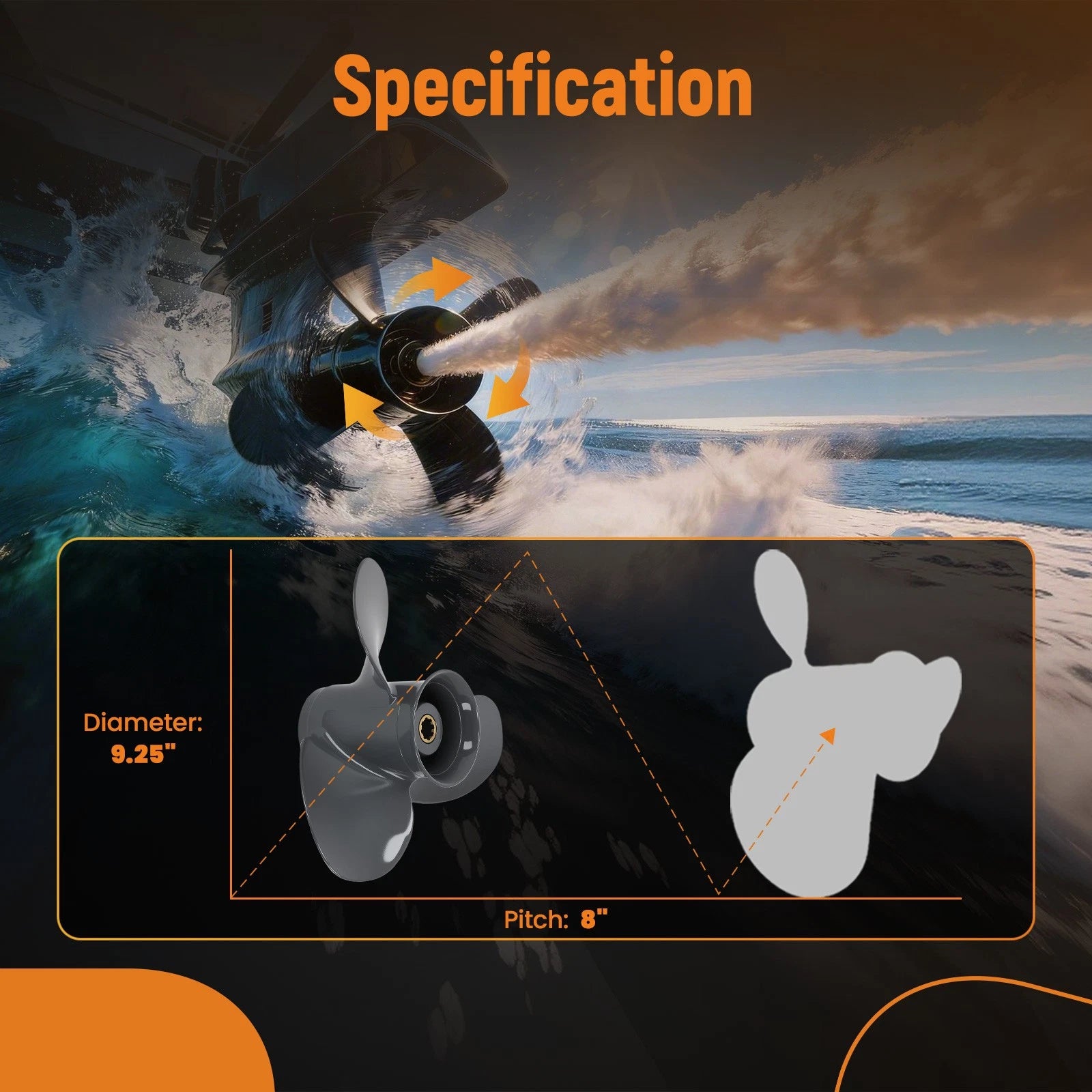 9.25" Aluminum Boat Propeller for Honda BF8-20HP Yamaha 9.9-20HP (8 Spline)
