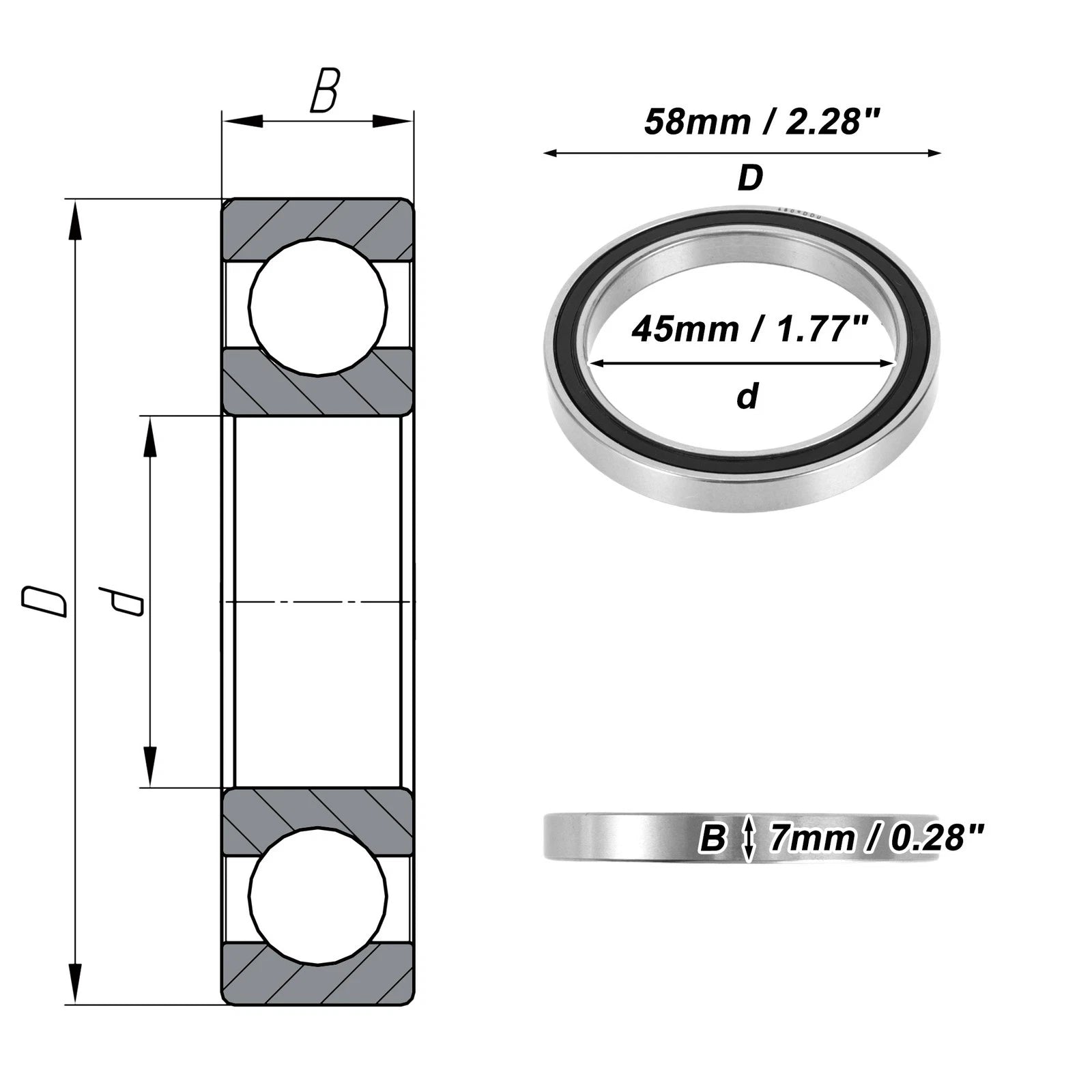 Deep Groove Ball Bearing 6809DD for Scooter Skateboard Wheel (45x58x7mm)