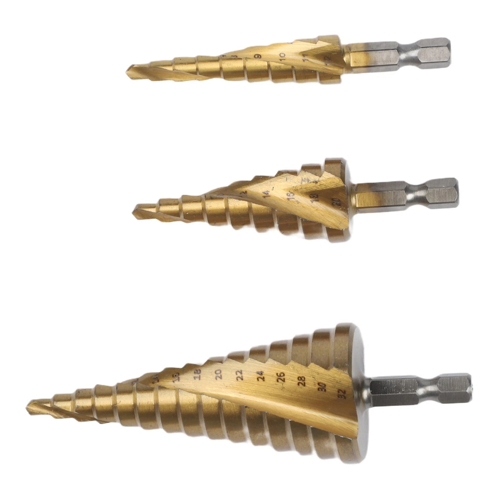 Set of 4 Pagoda Spiral Step Drill Bits for Metal Wood Brass Plastic 4122032mm