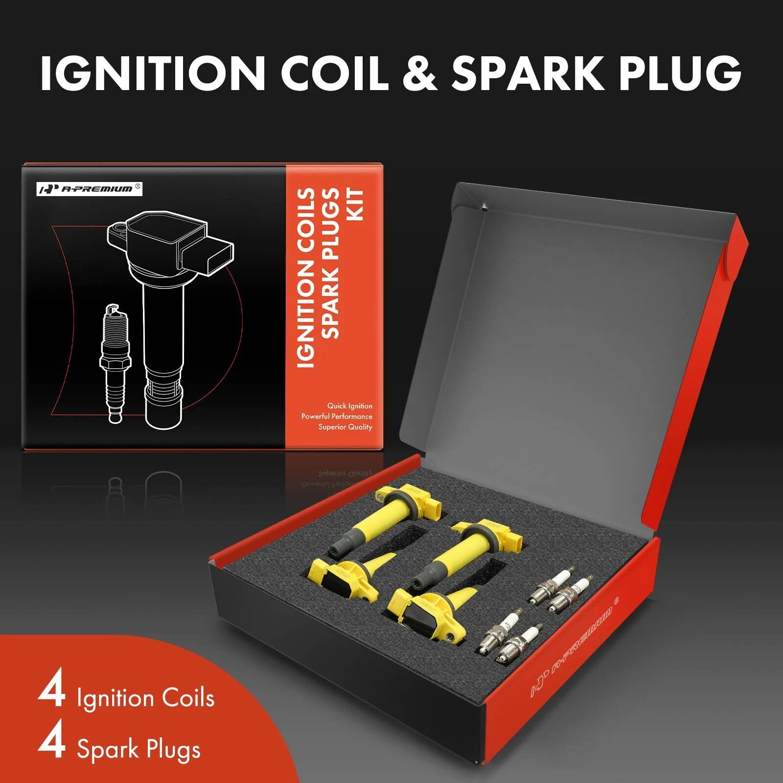 4x Ignition Coil & 4x Iridium Spark Plug for Toyota Prius Yaris Echo (2012–2015)