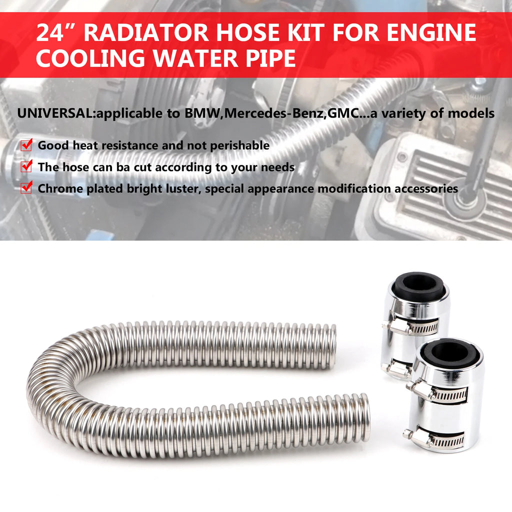 24" Stainless Steel Radiator Coolant Water Hose Kit Universal