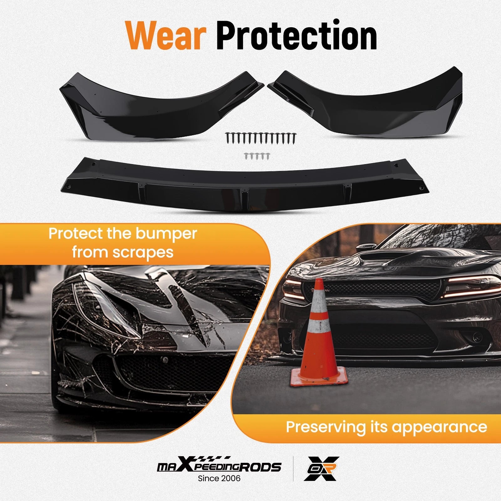 Front Bumper Guard Lip for Hyundai Elantra (2021–2024) Gloss Black