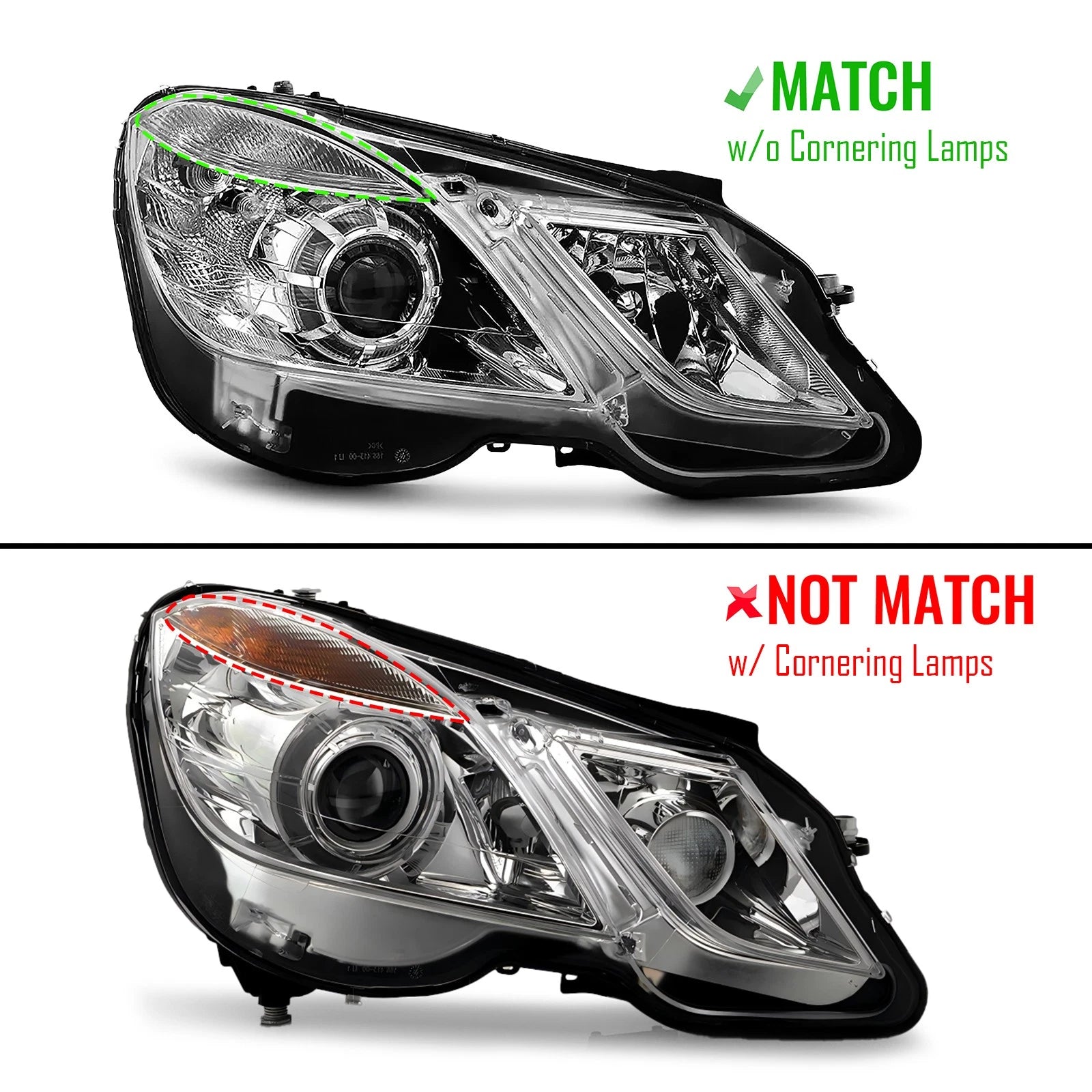 Halogen Headlight Right with Bulbs for Mercedes Benz W212 E350 E550 (2010–2013)