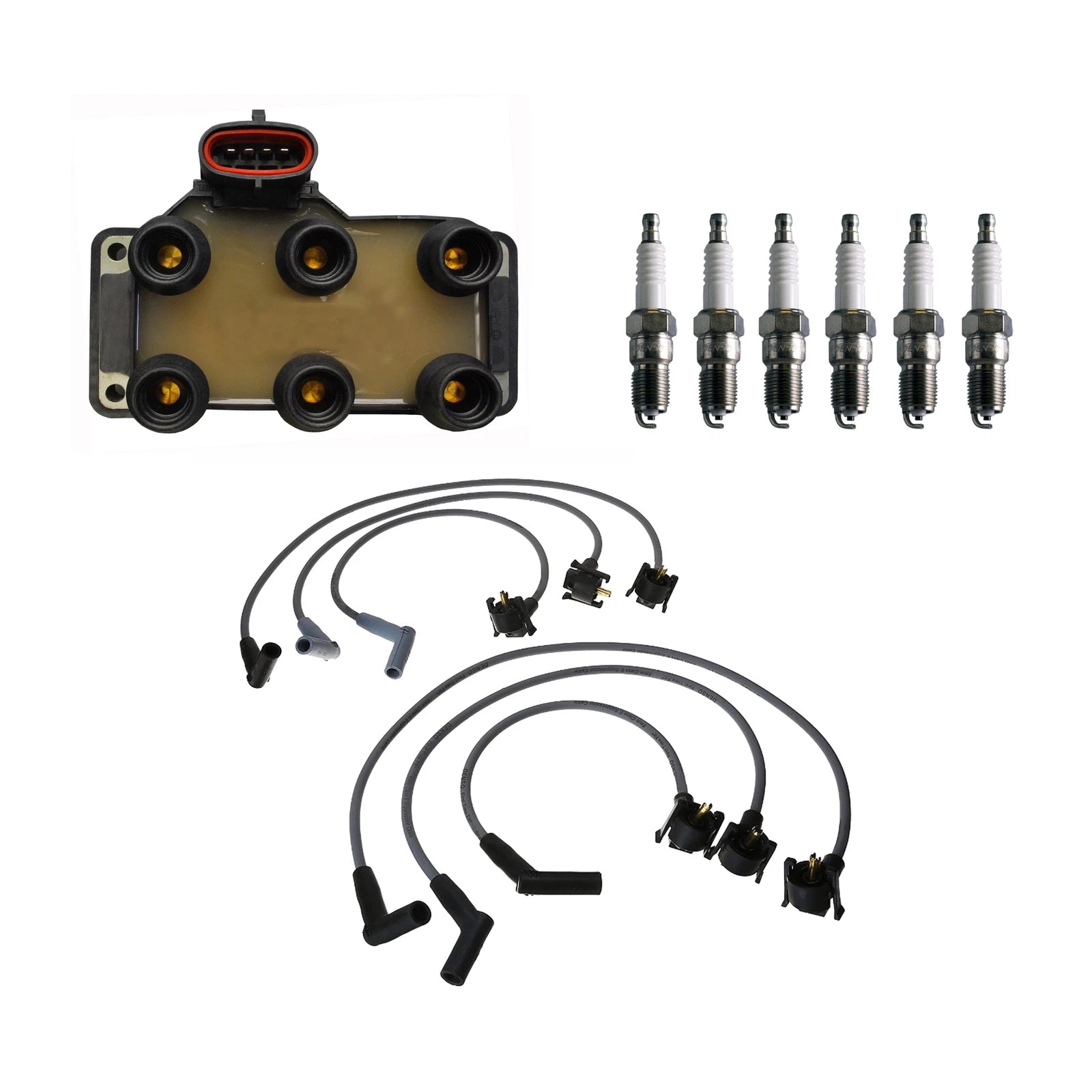 Set of 6 Denso Ignition Coil Wires & U-Groove Spark Plugs for Ford Mazda 3.0L V6