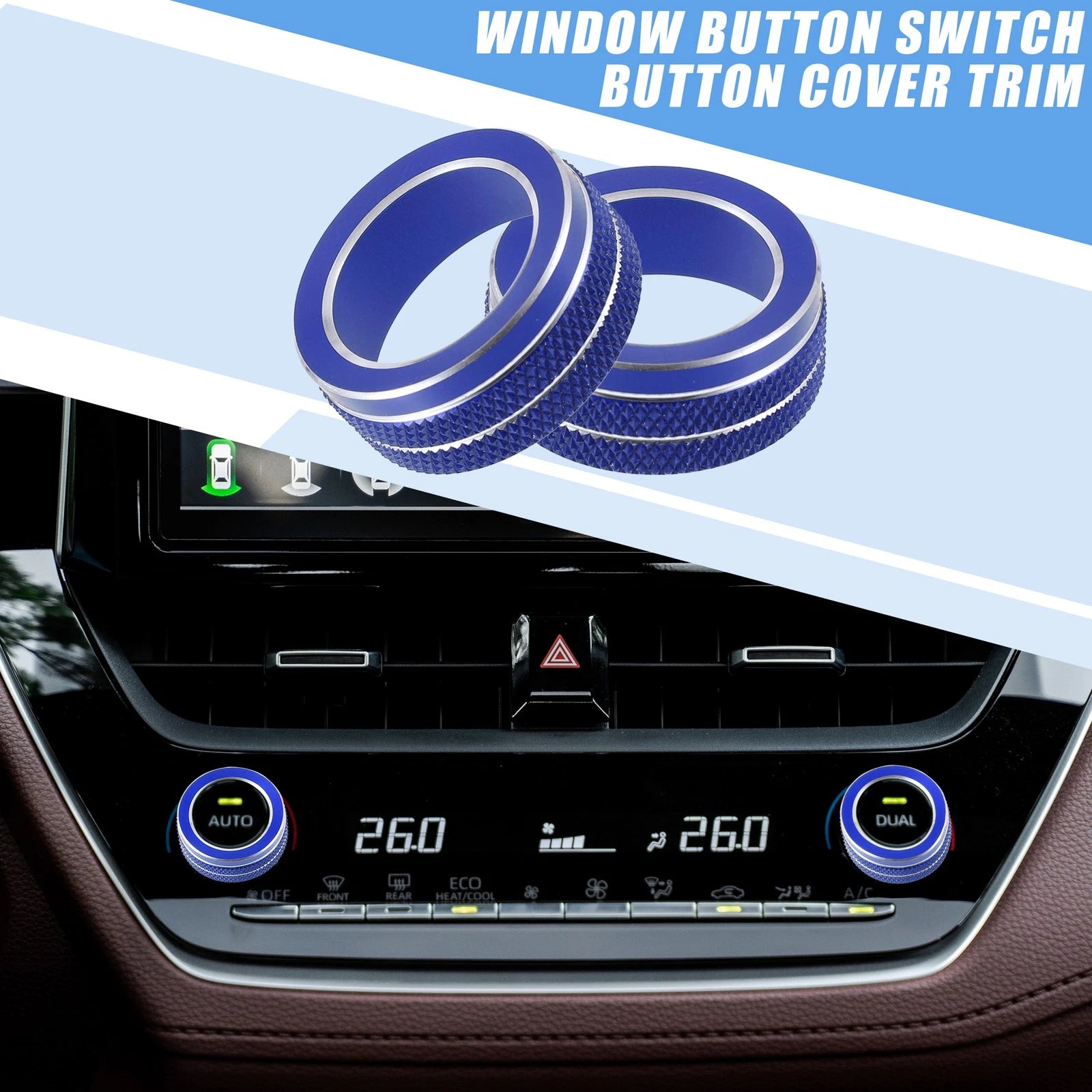 Set of 2 AC Control Switch Knob Cover Trim for Toyota Corolla (2020–2022) Blue
