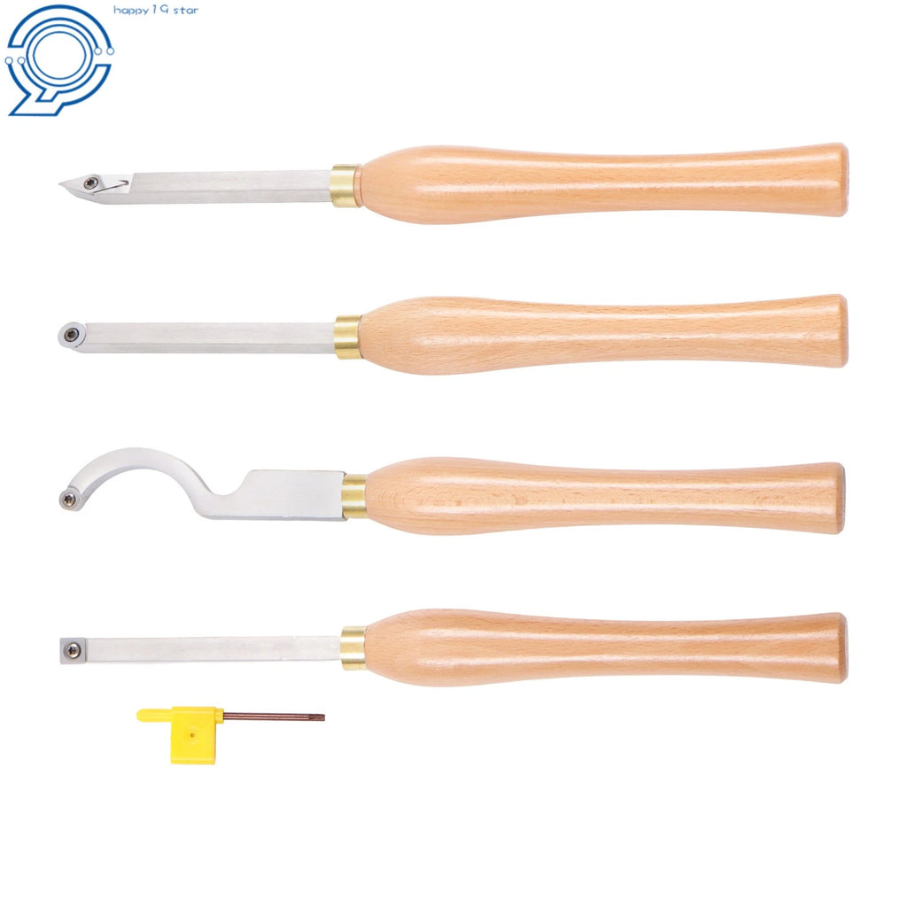 4-Pack Mini Carbide Tipped Wood Lathe Turning Tools - Diamond Round Square