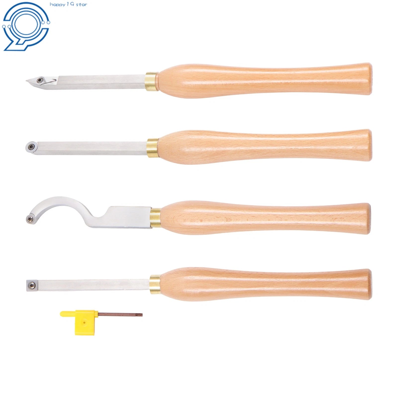 4-Pack Mini Carbide Tipped Wood Lathe Turning Tools - Diamond Round Square