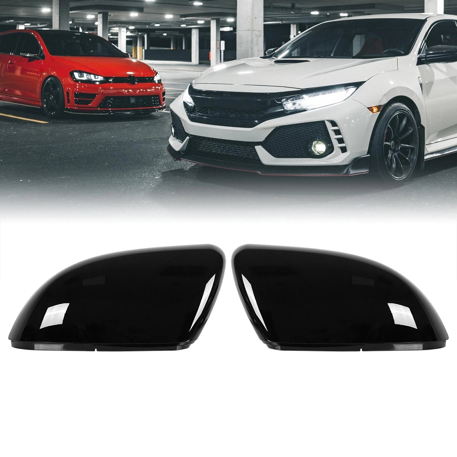 1 Pair Glossy Black Rear View Mirror Cover Caps for Volkswagen Golf 6 (2009–2012)