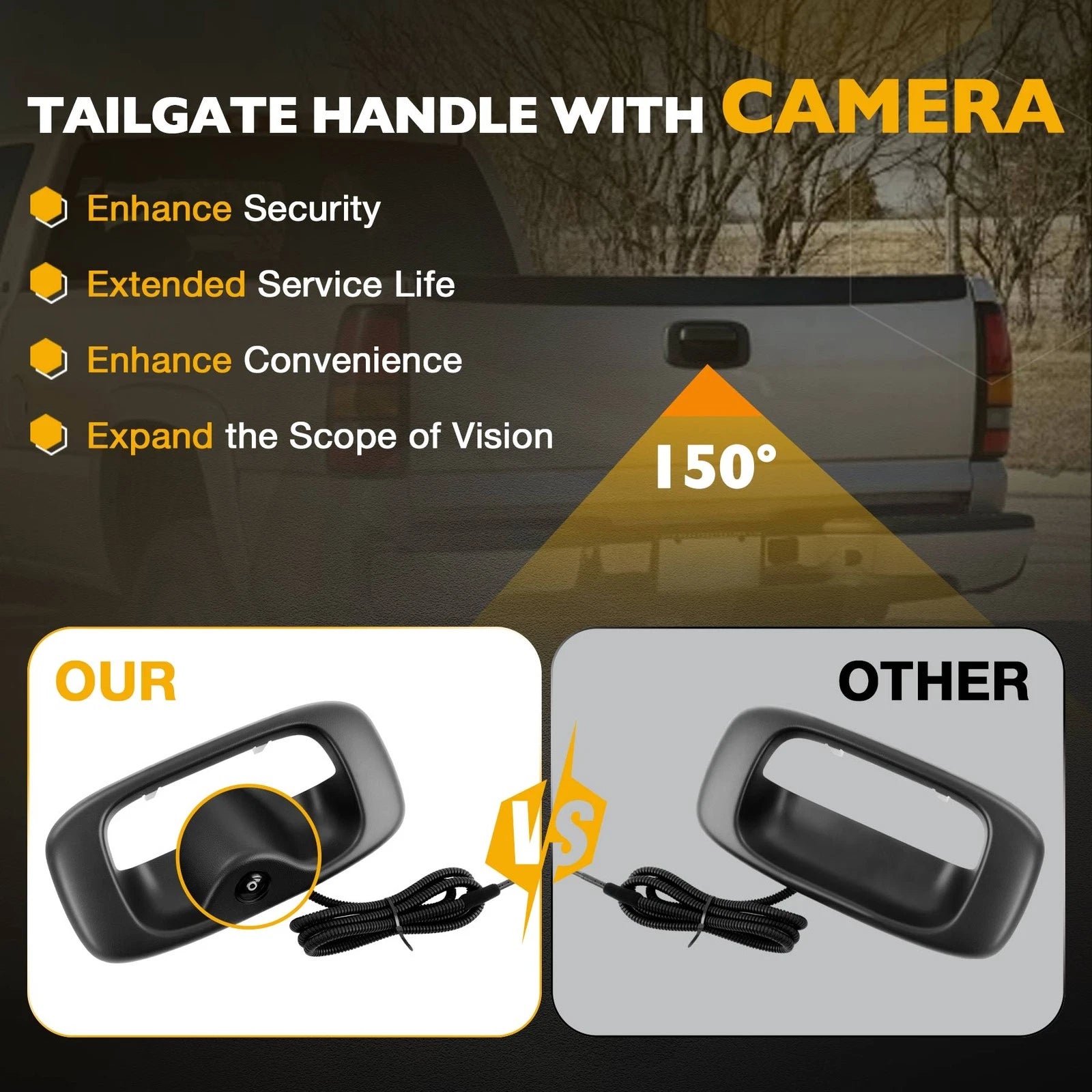 Metal Tailgate Handle Backup Camera for Chevy Silverado GMC Sierra (1999-2007)