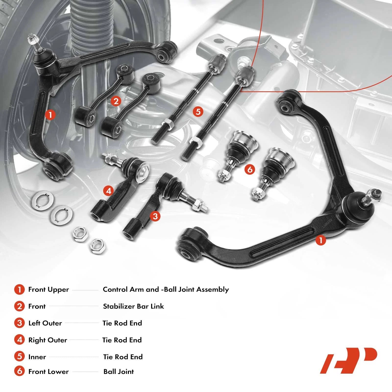 10x Control Arm, Sway Bar Link & Tie Rod for Jeep Liberty (2002–2004)