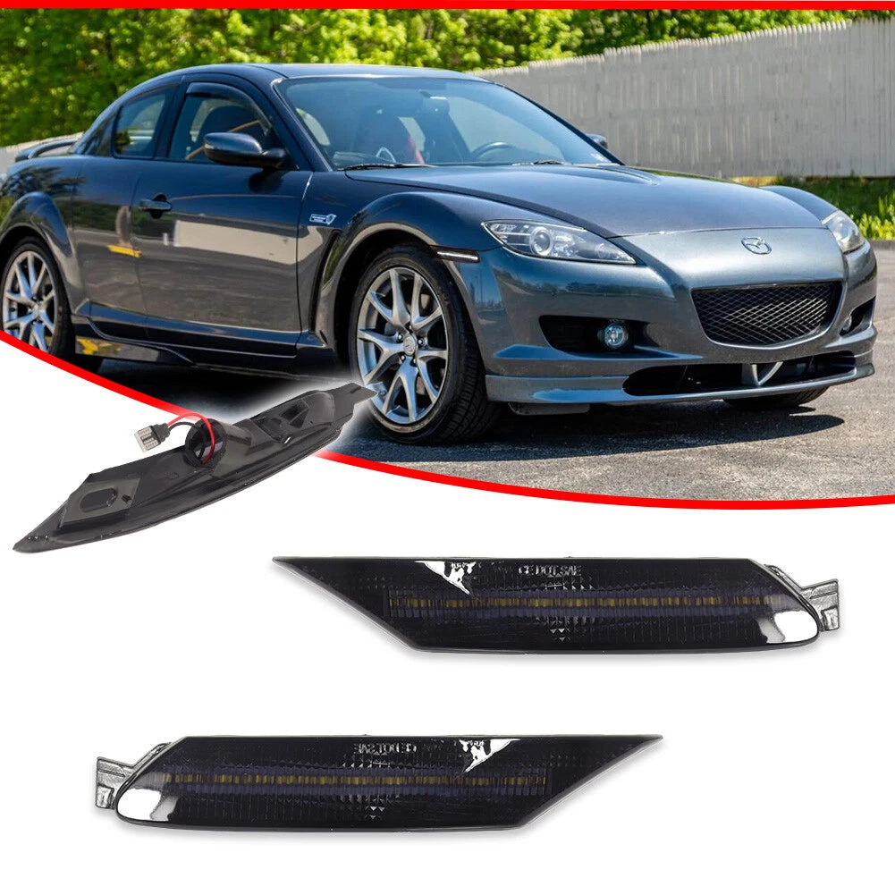 2X Smoked White LED Front Side Marker Lights for Mazda RX-8 (2004–2008)