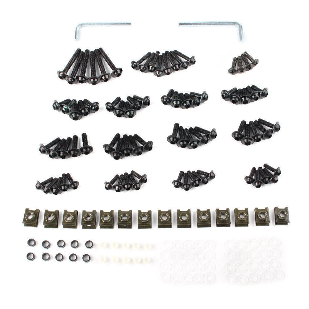 Fairing Bolt Bodywork Screws Nuts Kit for Kawasaki (CNC Alloy, Black)