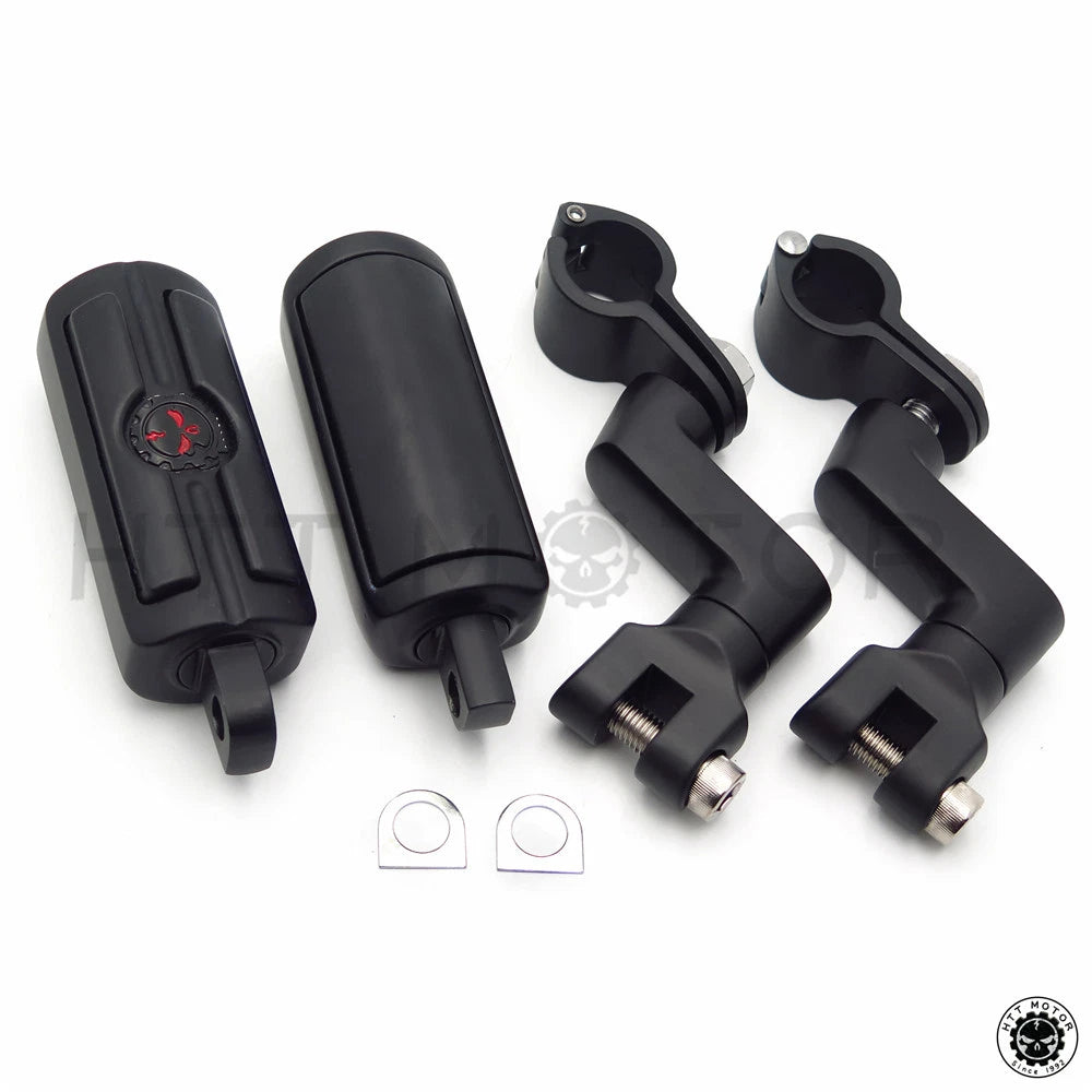 Black Skull Head Foot Peg Rests Male Mounts for Harley-Davidson (1" 25mm)
