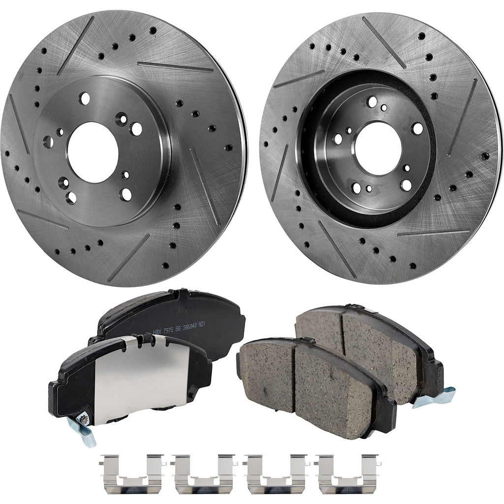 Brake Disc and Pad Kit for Honda Accord (2003–2011) Front Left Right Cross-drilled