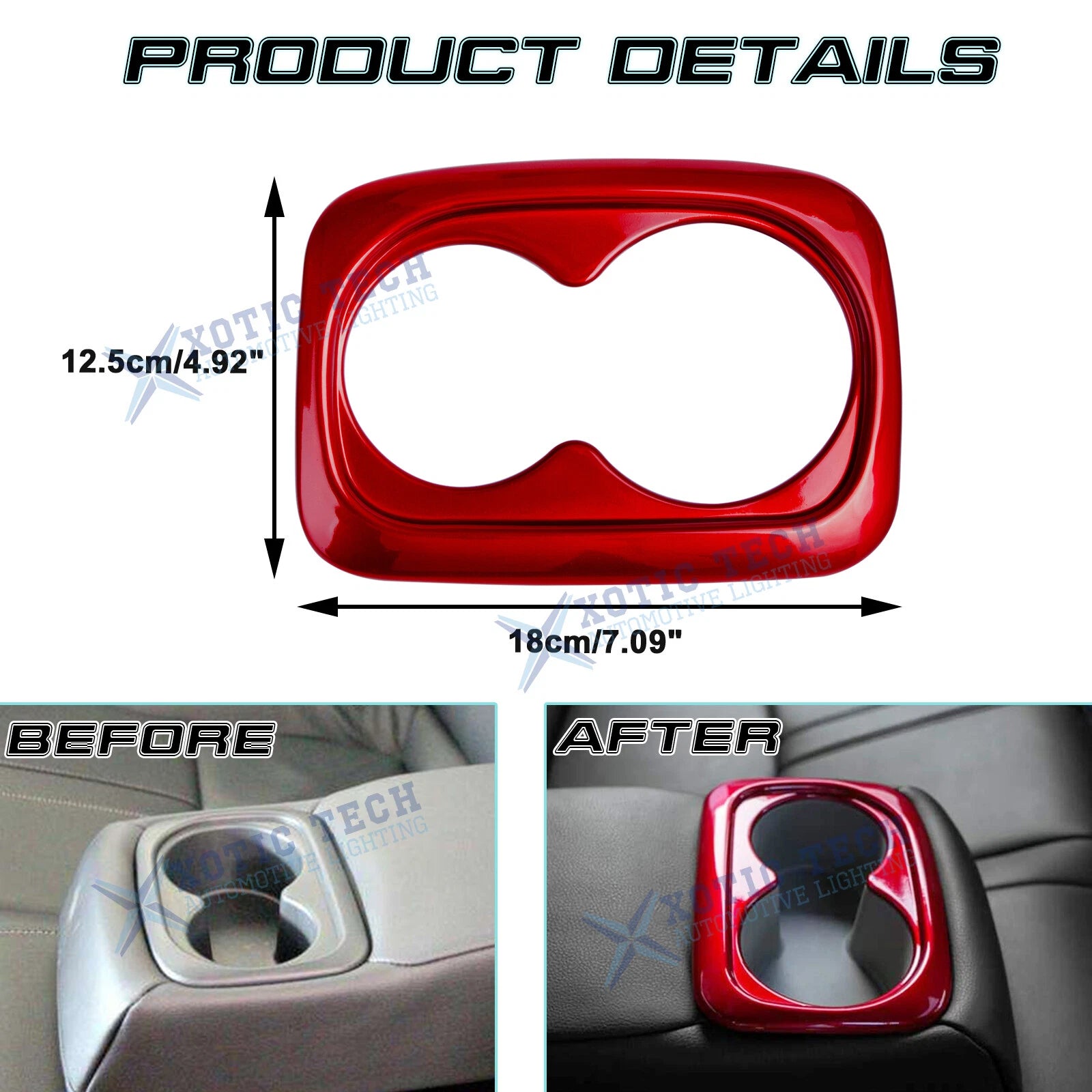 Red Interior ABS Cup Holder Cover Trim for Honda Civic 2016-2021