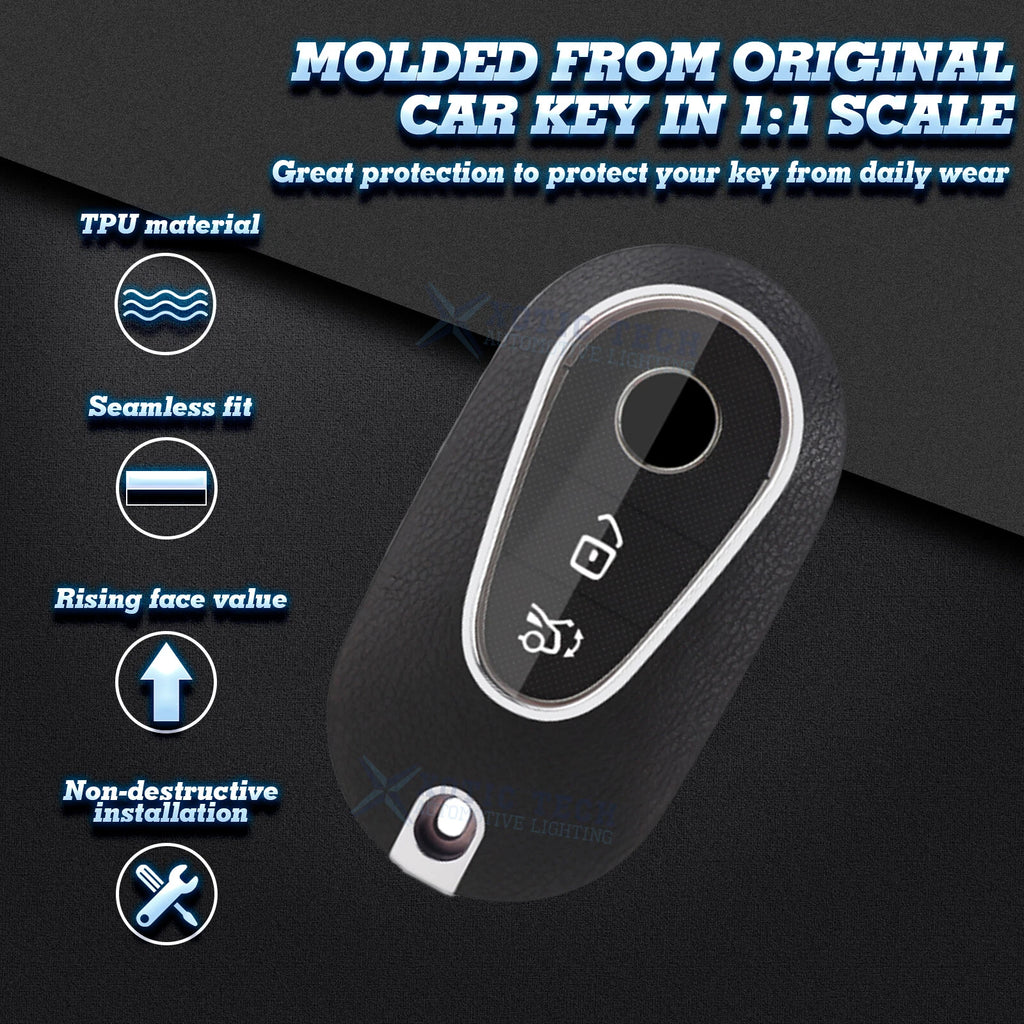 Leather-Texture Black TPU Smart Key Fob Full Protect for Mercedes S-Class (2020-2025)