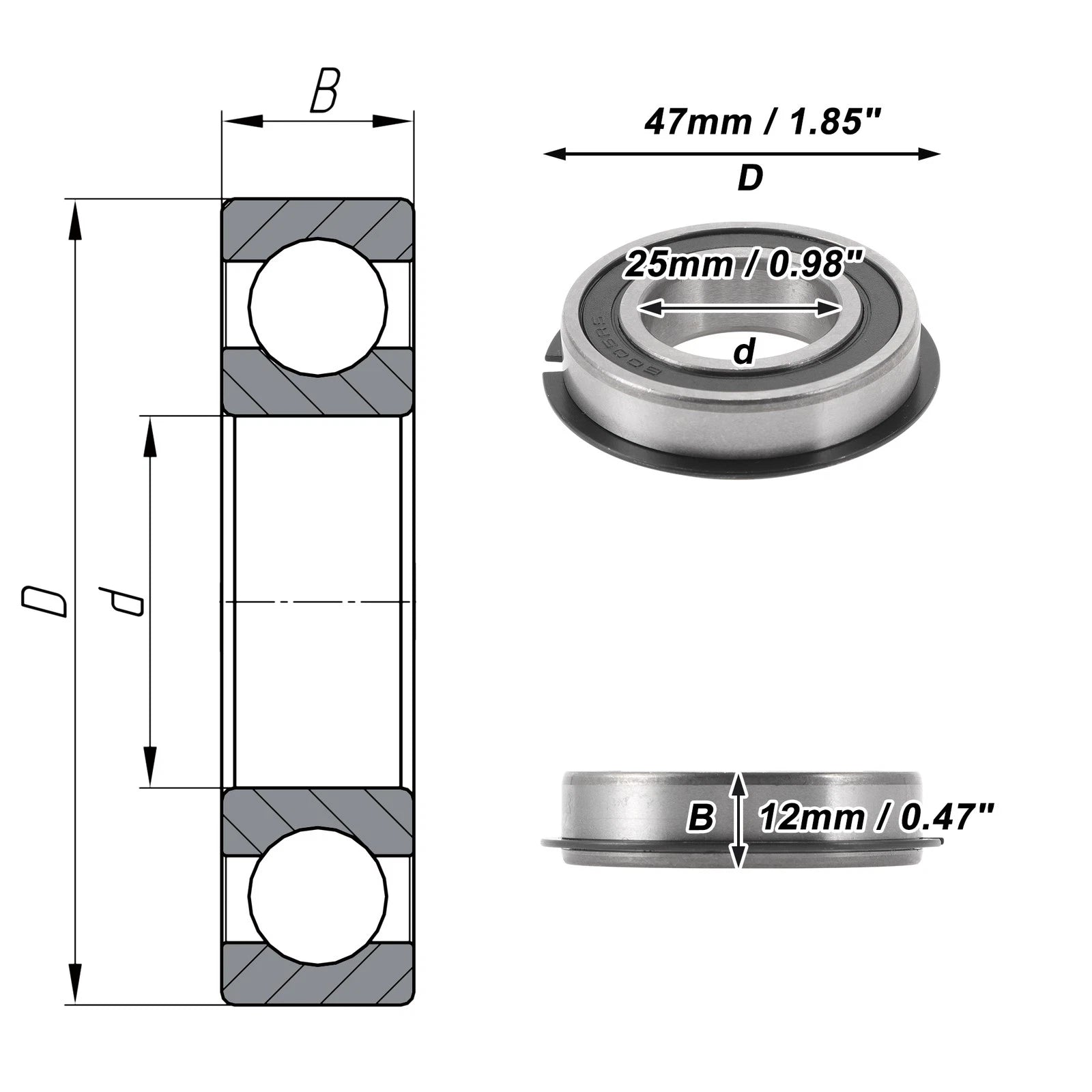 Deep Groove Ball Bearing 25x47x12mm for Scooter Skateboard (6005NR2RS)