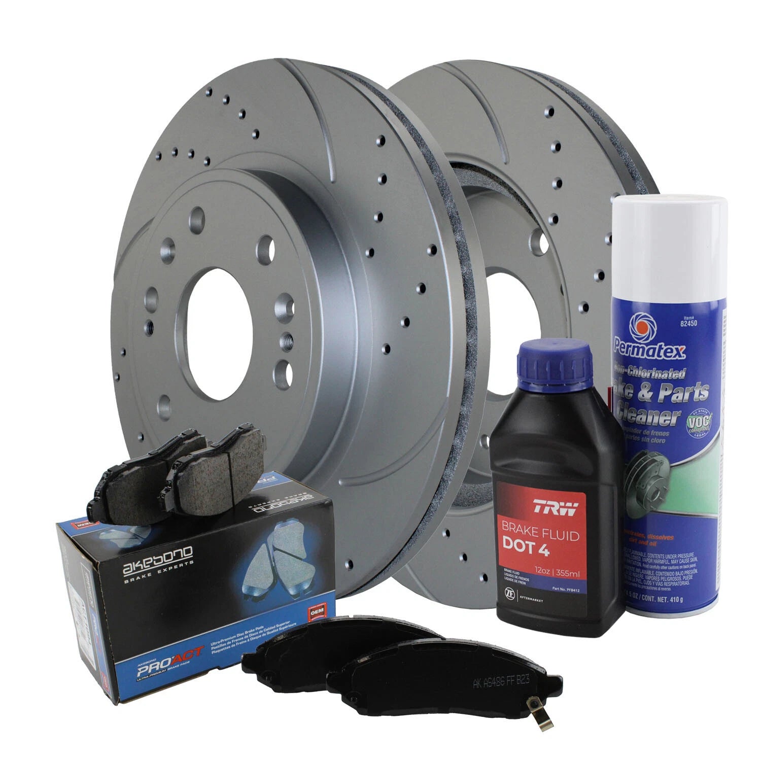 Front Brake Kit 330mm Drilled Rotors Akebono Ceramic Pads for Chevy Cadillac GMC