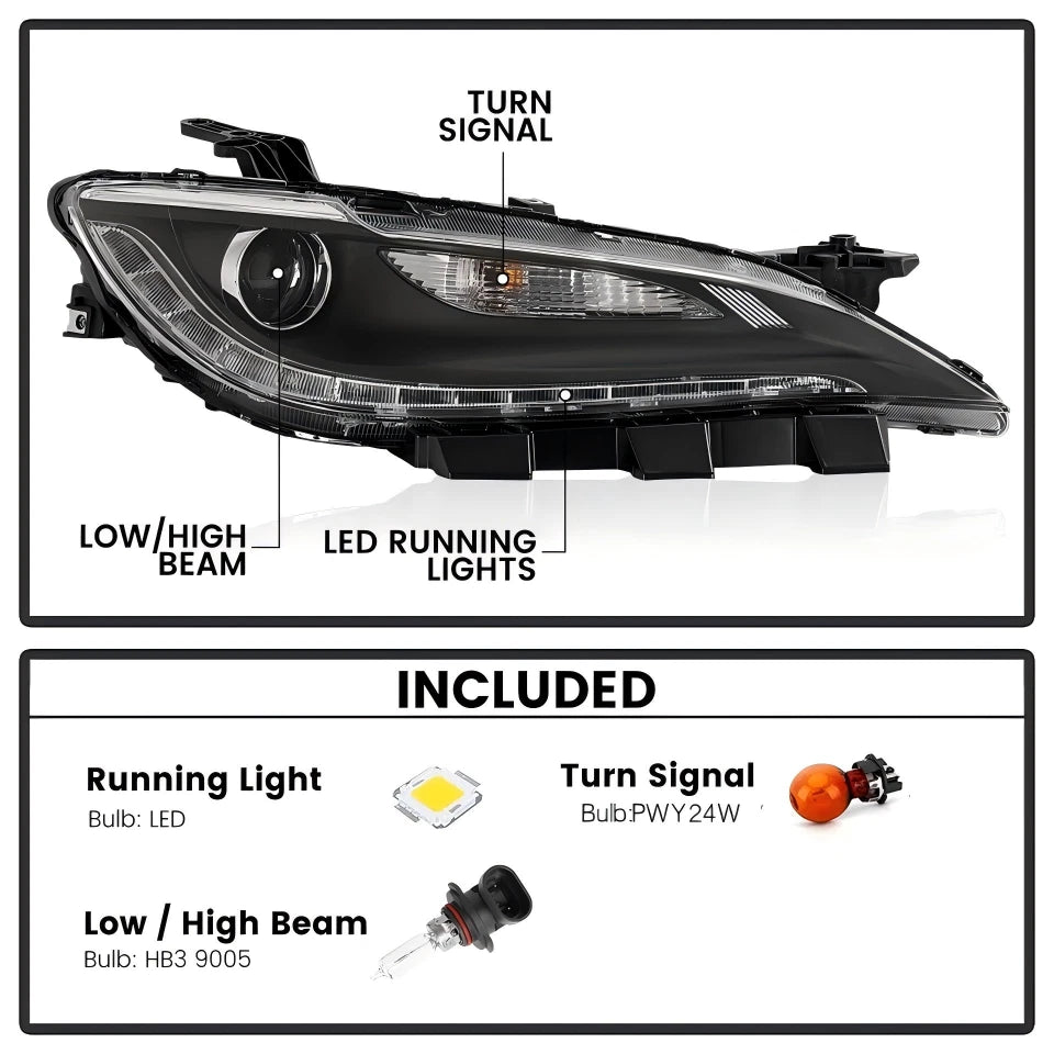 Halogen Headlight with LED DRL for Chrysler 200 (2015–2017) 8Pin Chrome Right