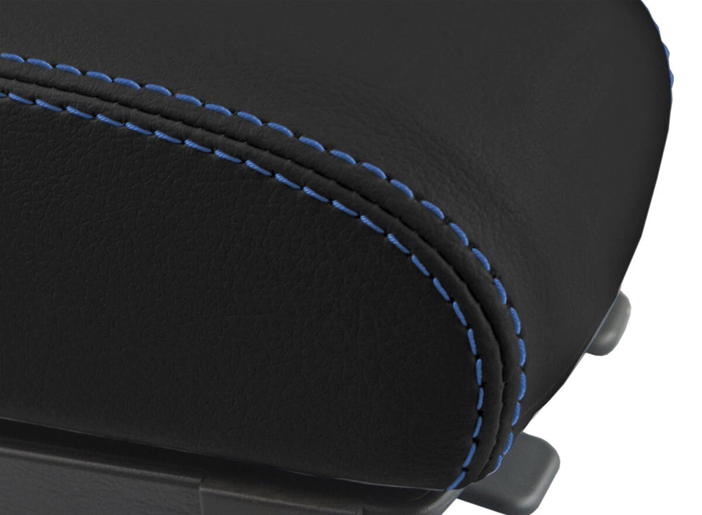 Leather Console Lid Armrest Cover for Hyundai Tucson (2005–2009) Blue Stitch