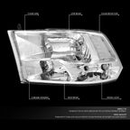 Set of 2 Chrome Housing Clear Side Quad Headlights for Dodge Ram Pickup (2009–2018)