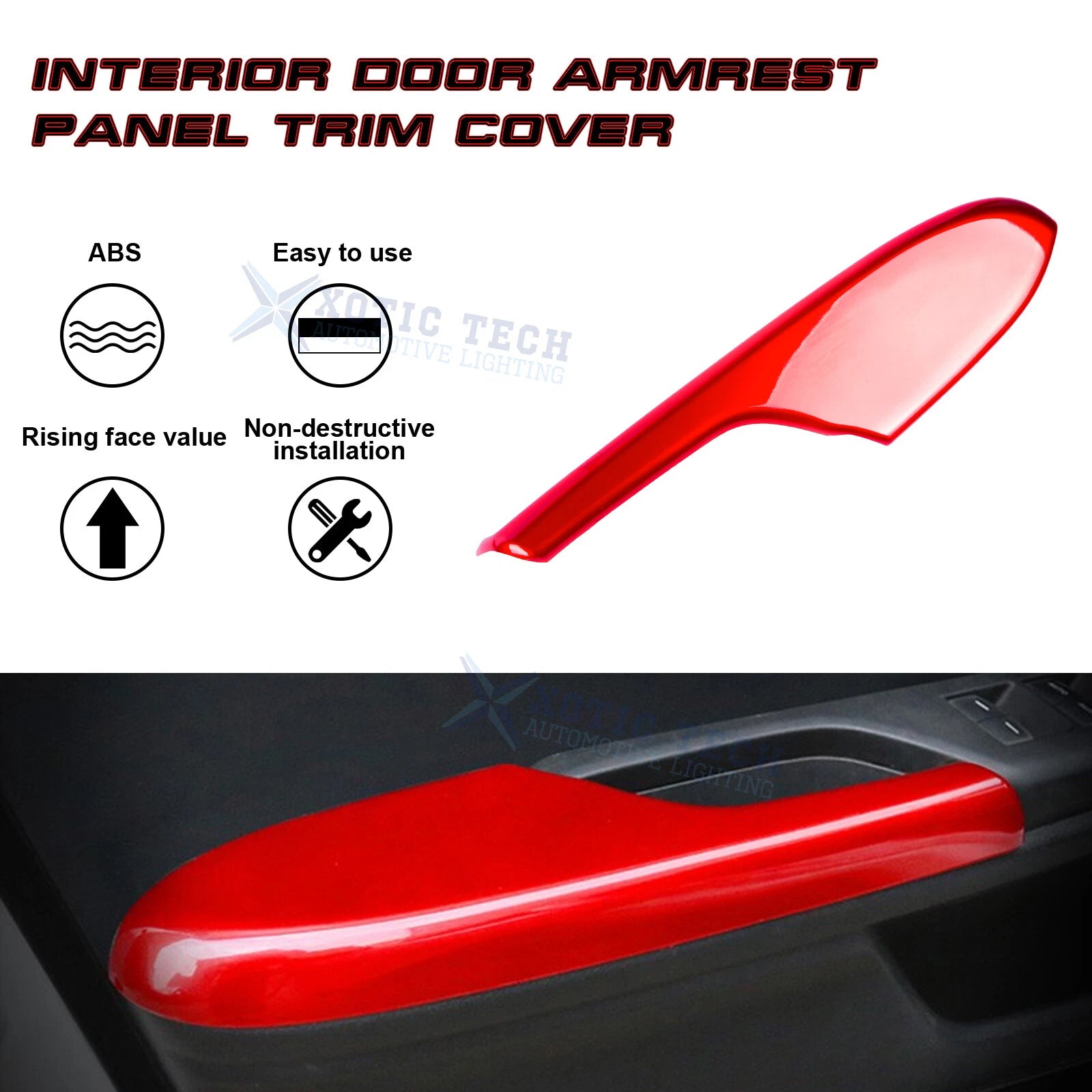 Sporty Red Interior Door Armrest Panel Trim Cover for Honda Civic (2016-2020)