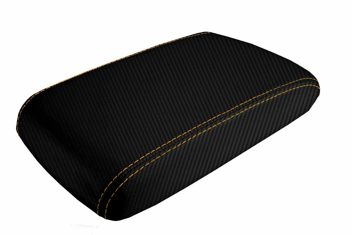 Console Lid Armrest Cover for Dodge Challenger (2008–2014) Carbon Fiber Orange Stitch