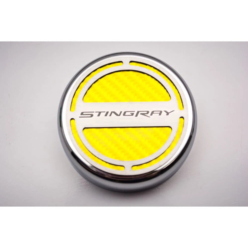 Chrome Stingray Cap Covers with White CF Inlay for 2014-2019 Corvette Z06