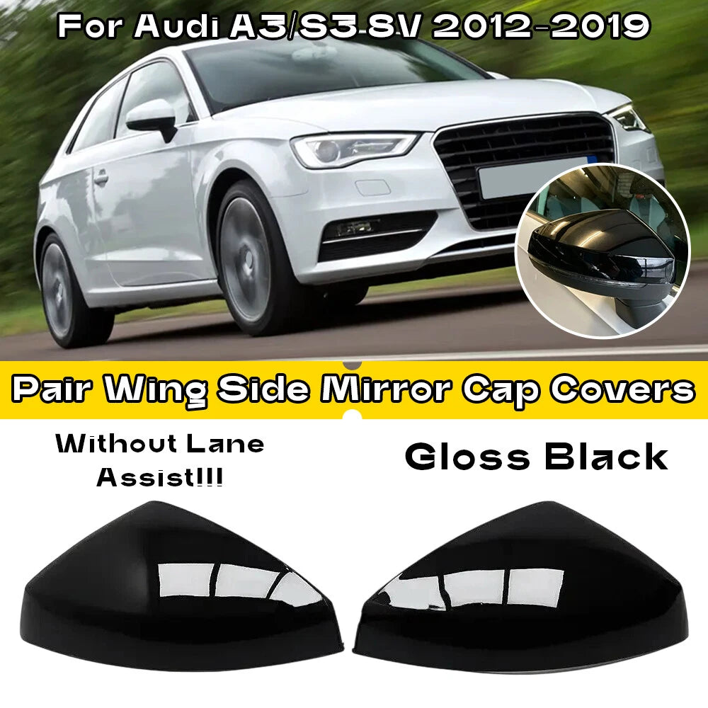 Gloss Black Side Mirror Cap Covers for Audi A3/S3 8V (2015–2021)