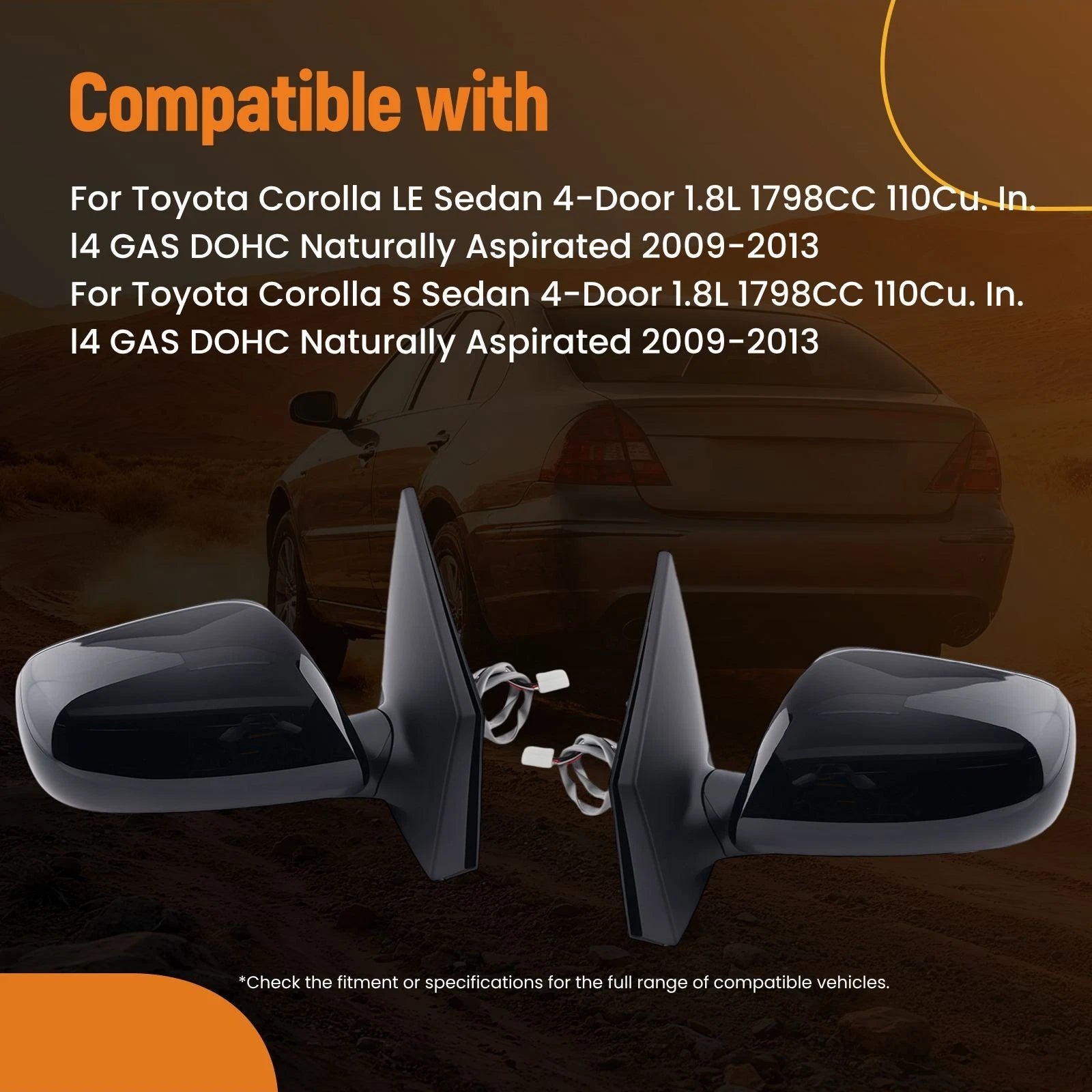 Heated Side Mirror Set for Toyota Corolla Sedan (2009–2013) TO1321247 LH+RH