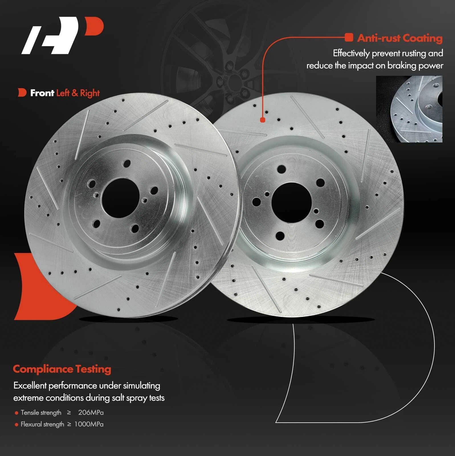 Front Drilled Brake Rotors for Subaru Impreza (2004) & Toyota BRZ (2017–2020)