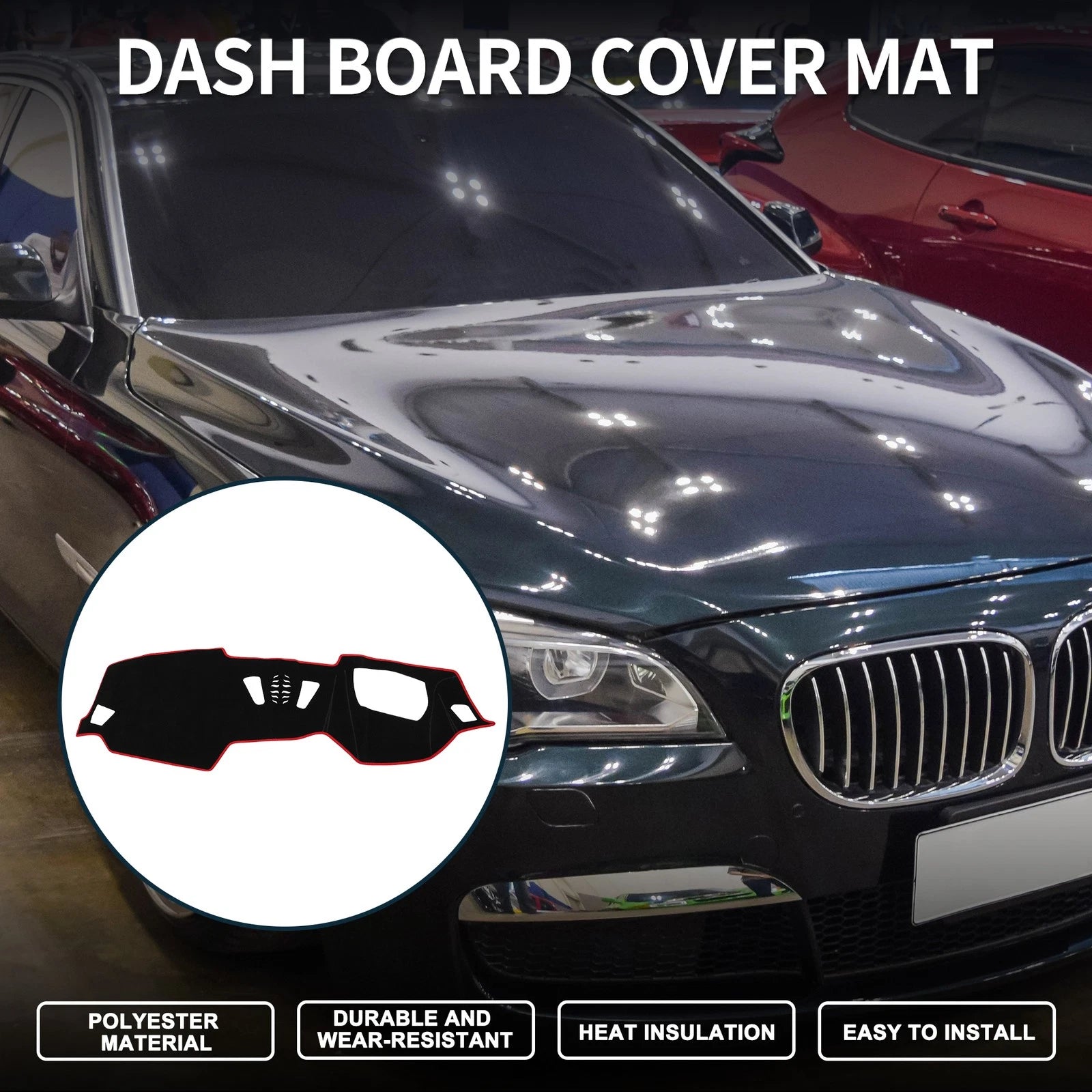 Dashboard Cover Mat for BMW 4 Series (2021) - Sun Protector Pad Black Red