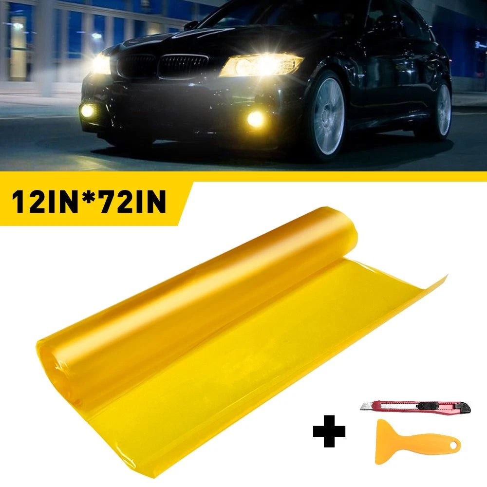 12" x 72" Golden Yellow Tint Vinyl Film Cover for Headlight Fog Light Taillight
