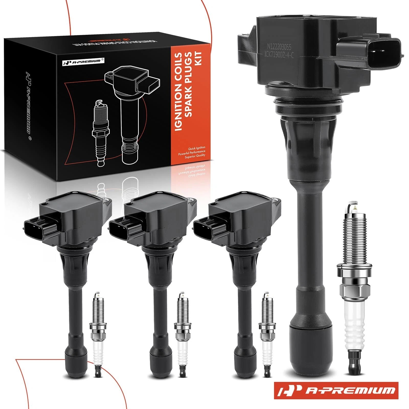 Set of 4 Ignition Coils & 4 Iridium Spark Plugs for Nissan Versa (2012–2019)