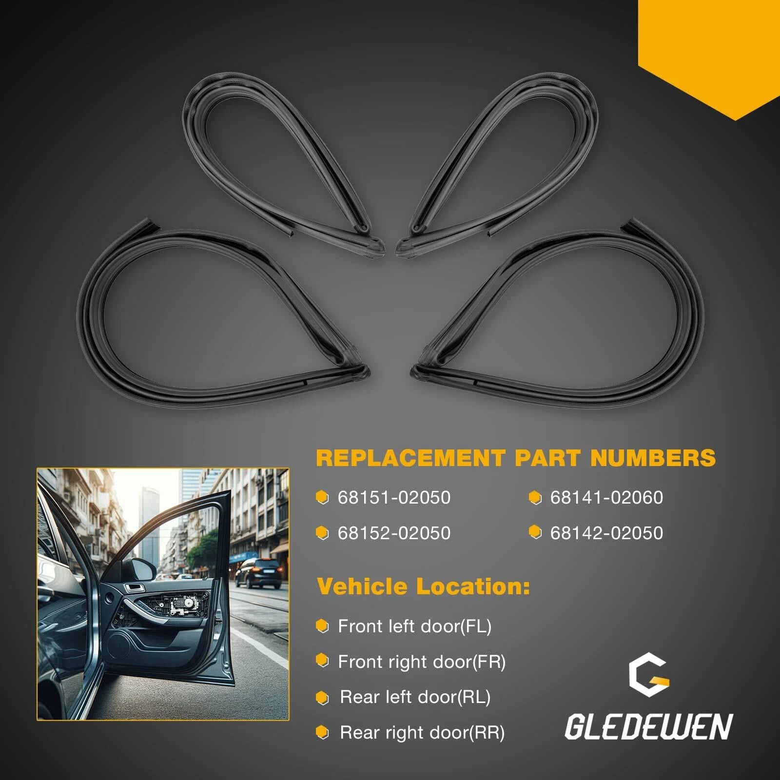 4X Weatherstrip Door Window Rubber Channel Seal for Toyota Corolla (2002–2006)