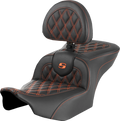 SADDLEMEN RoadSofa Seat with Backrest for Motorcycle (Lattice Stitch, Orange Stitch)