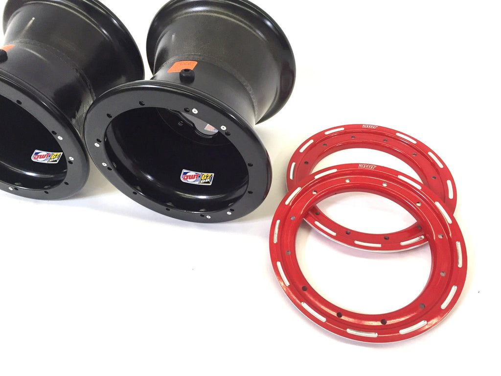 Set of 2 DWT G3 Black Red Rear Dual Beadlock Rims Wheels 9" 9X9 4/115 for YFZ450 Banshee (2004–2023)