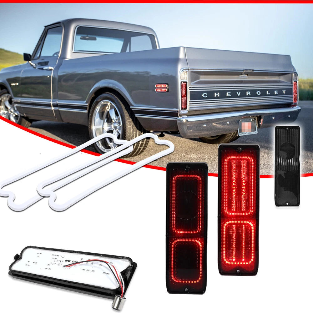 Pair Smoke Tail Lights with Red LEDs for Chevy GMC Fleetside Pickup